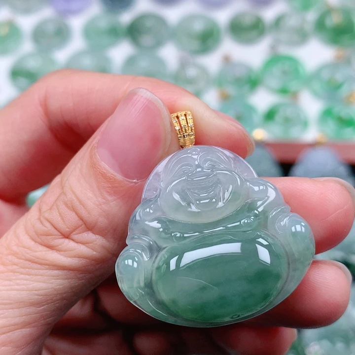 翡翠吊坠(不含链)18K金镶嵌