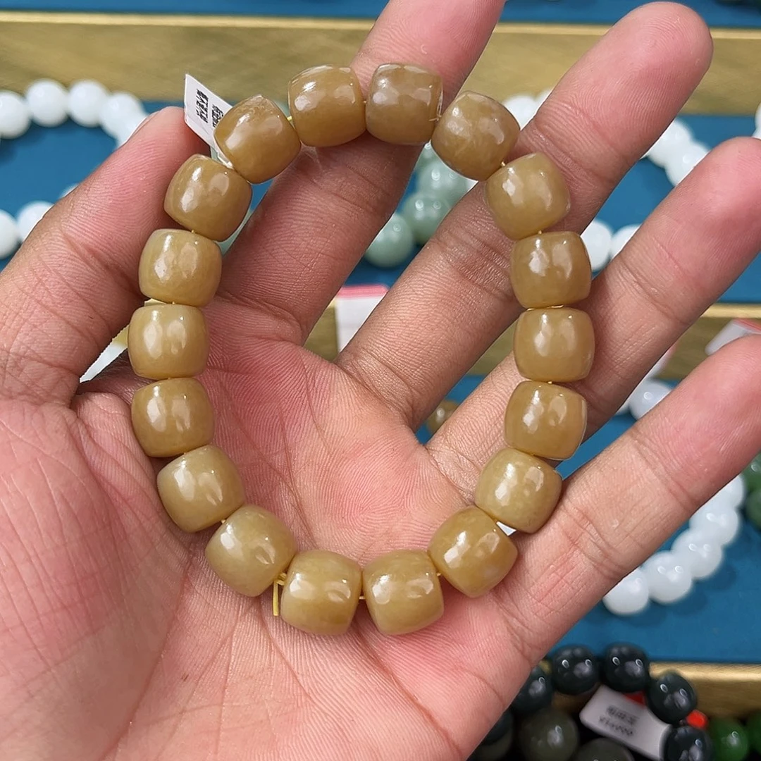 手串未镶嵌和田玉纯天然新疆和田玉且末黄金糖12直切