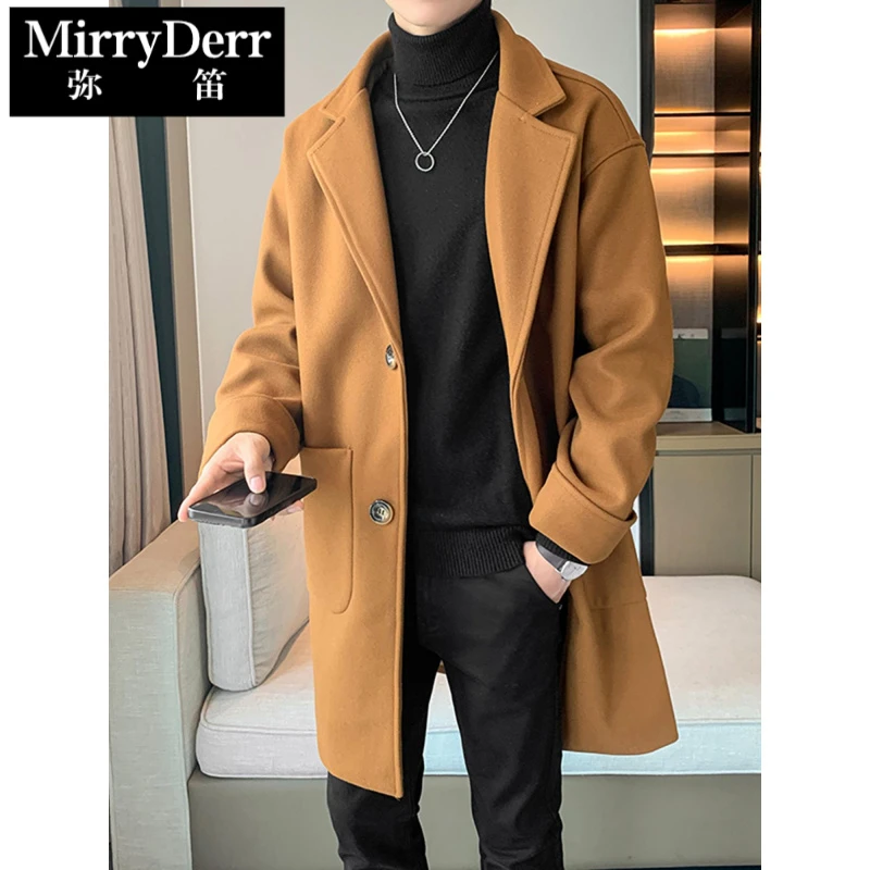 秋冬季新款男士宽松外套加厚休闲百搭毛呢大衣保暖中长款立领风衣