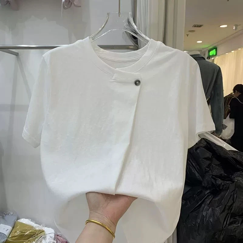 2025夏圆领短袖T恤女新款简约显瘦时尚休闲上衣