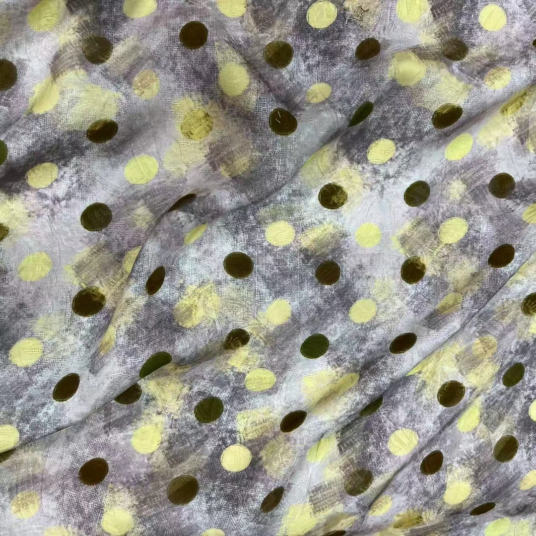 【绒兰】外贸订单！真丝花萝缎布料 32号  黄棕点点