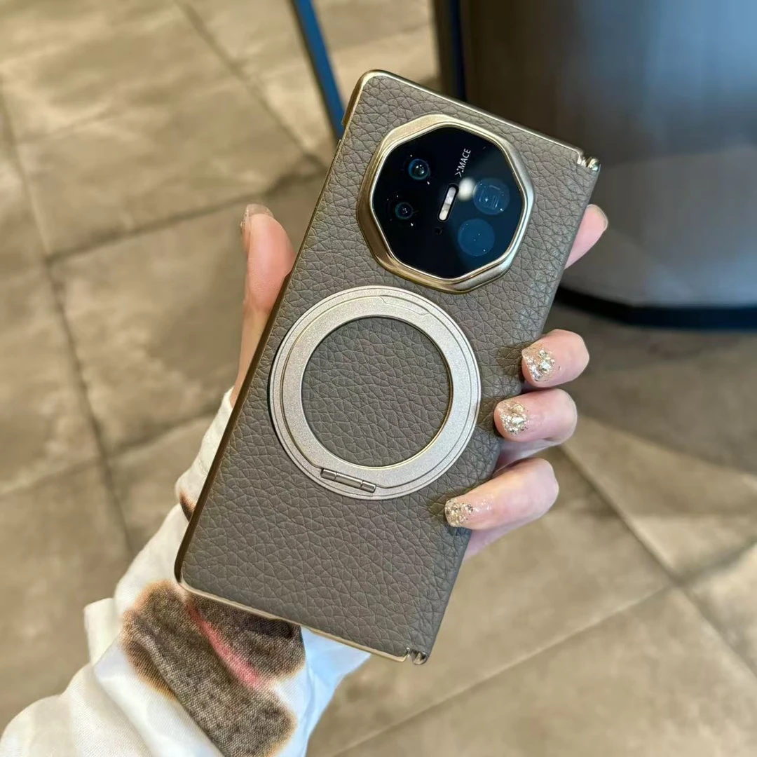 适用于华为MateX6折叠屏手机壳x5双中轴保护壳真皮锡器灰旋转支架