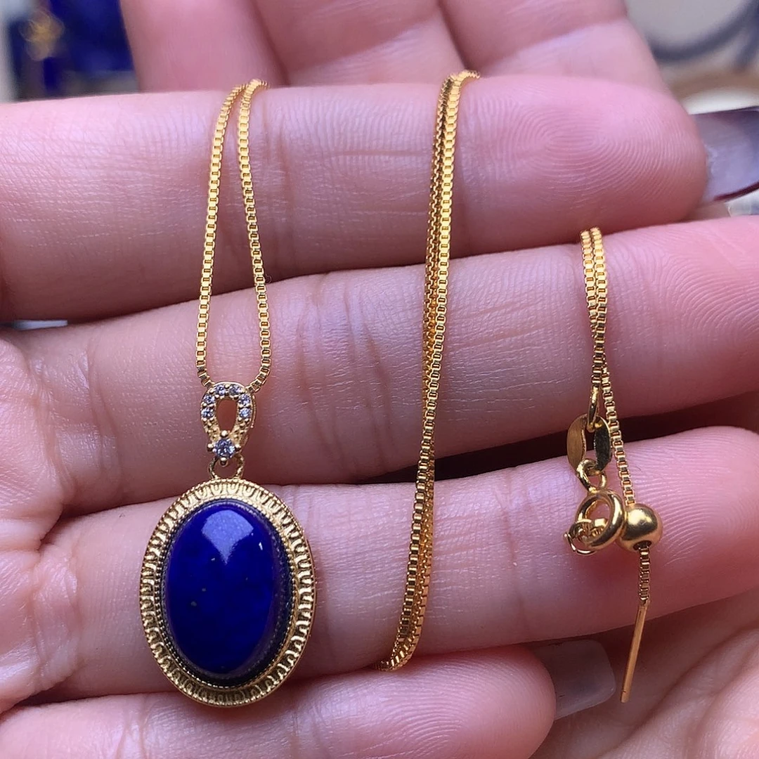 青金石银S925镶嵌吊坠