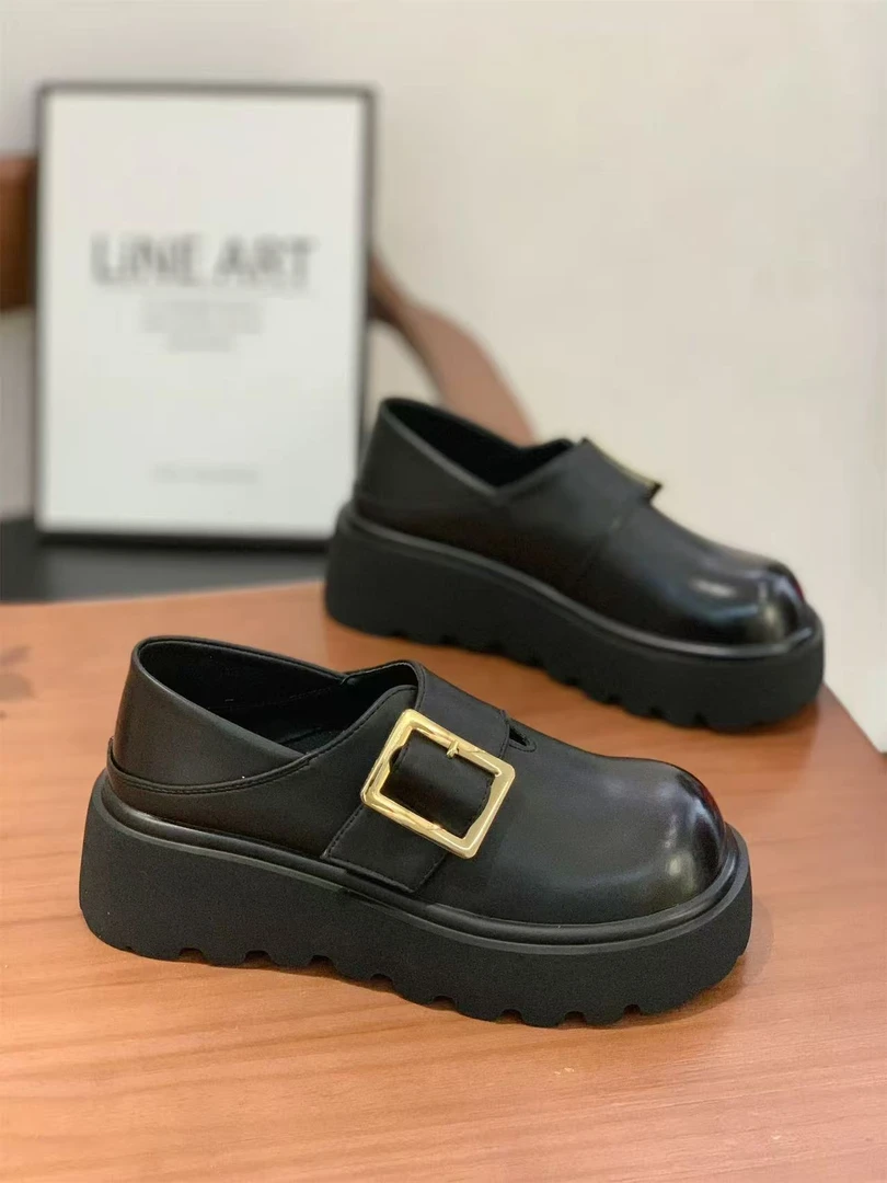 2025新款韩版圆头乐福鞋小皮鞋女学院懒人一脚蹬休闲勃肯鞋15061