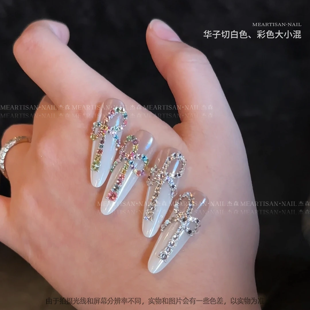 3A华子切白色、彩色圆形平底钻混装95~100颗美甲