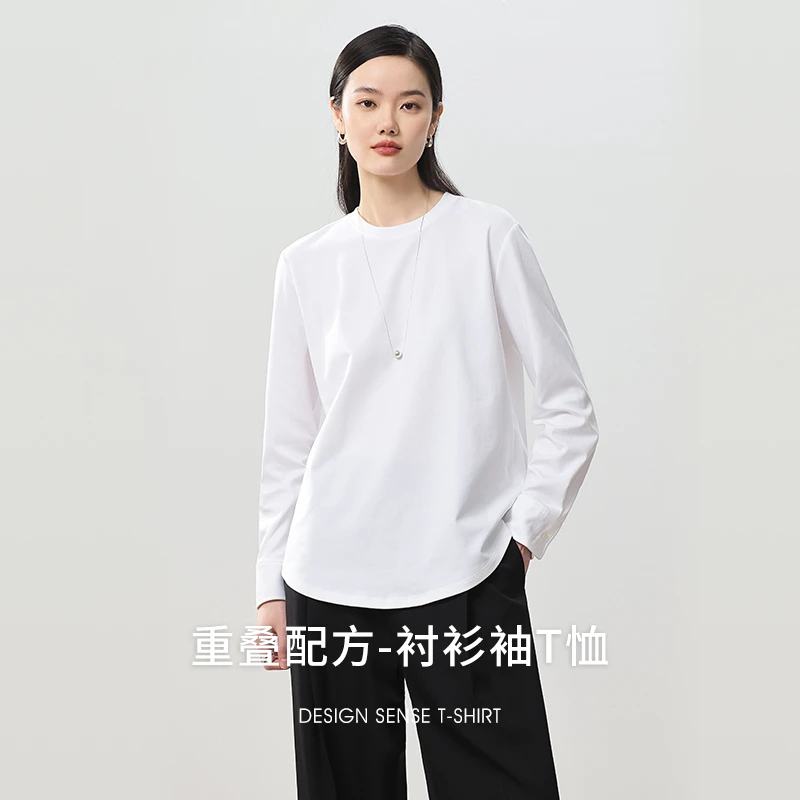 [BLT24837]纯色速干T恤女宽松简约设计感速干圆领显瘦衬衫袖T