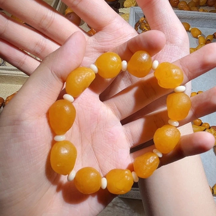 钢***神手链琥珀未镶嵌蜜蜡海漂手串
