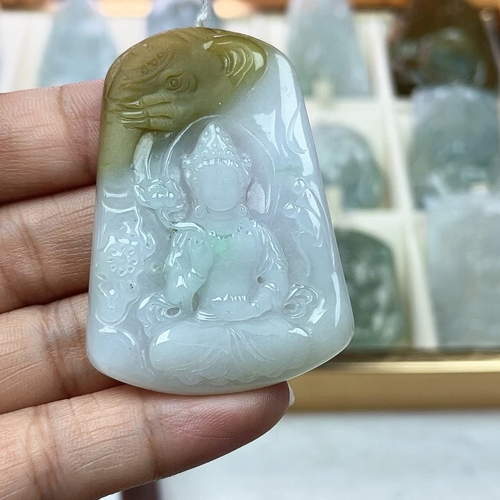 翡翠挂件未镶嵌天然翡翠A货普贤菩萨