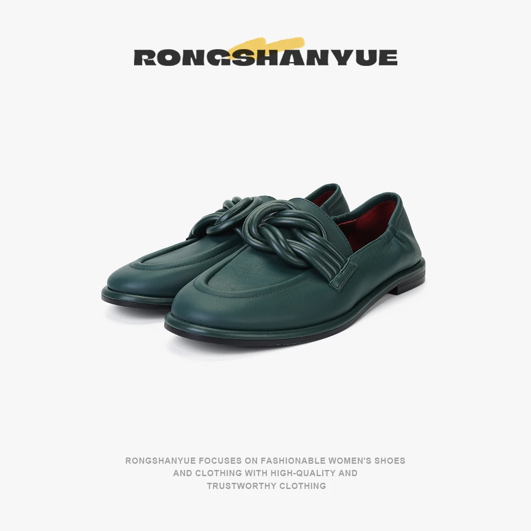 Rongshanyue法式麻花结乐福鞋女低跟平底单鞋一脚蹬小皮鞋B1280