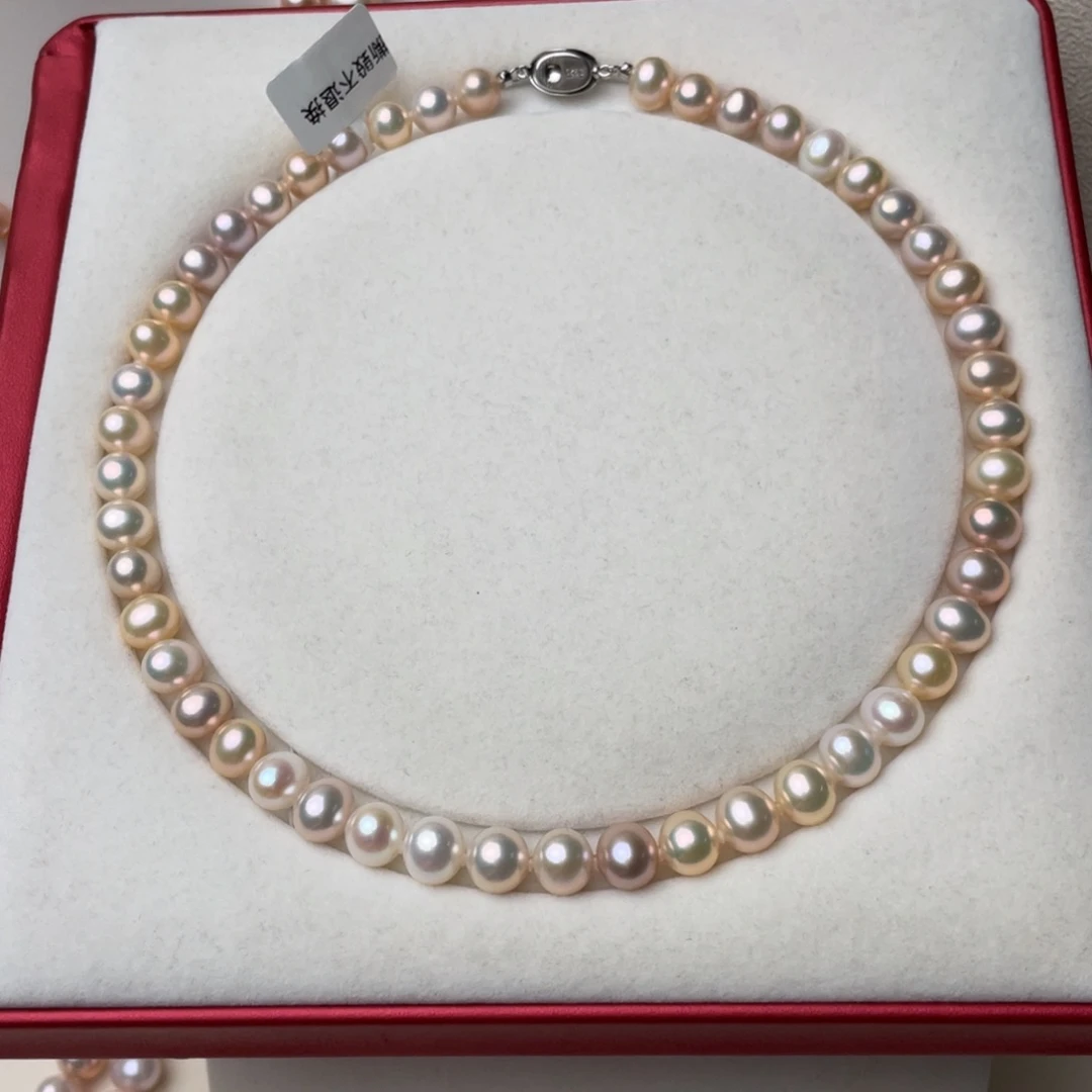 淡水珍珠颈饰银S925镶嵌9-10mm无暇极强光