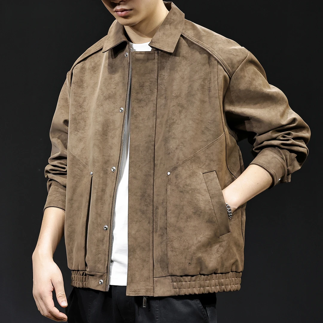 高端潮牌复古工装机车皮衣男士外套2025新款秋冬大码休闲夹克衣服
