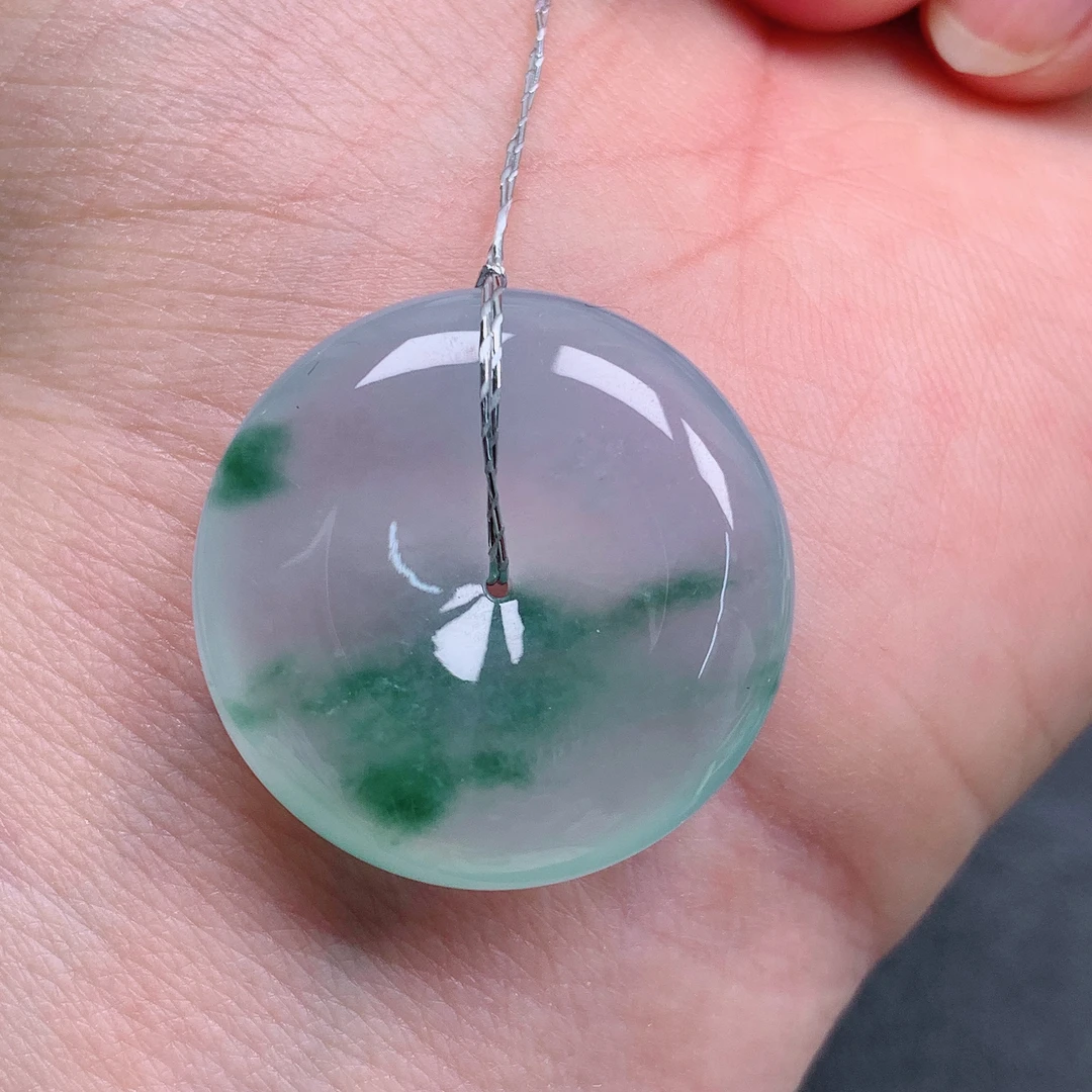 天然缅甸翡翠A货正冰飘花平安扣气质精美尺寸25.4+6.4  463