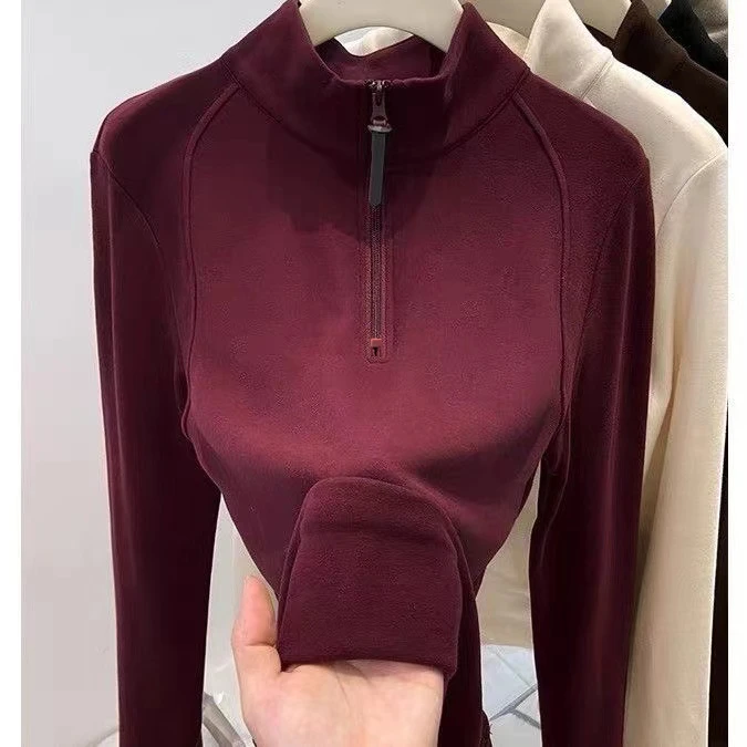 女士半拉链羊绒打底衫秋冬新款修身保暖时尚百搭厚款T恤 846