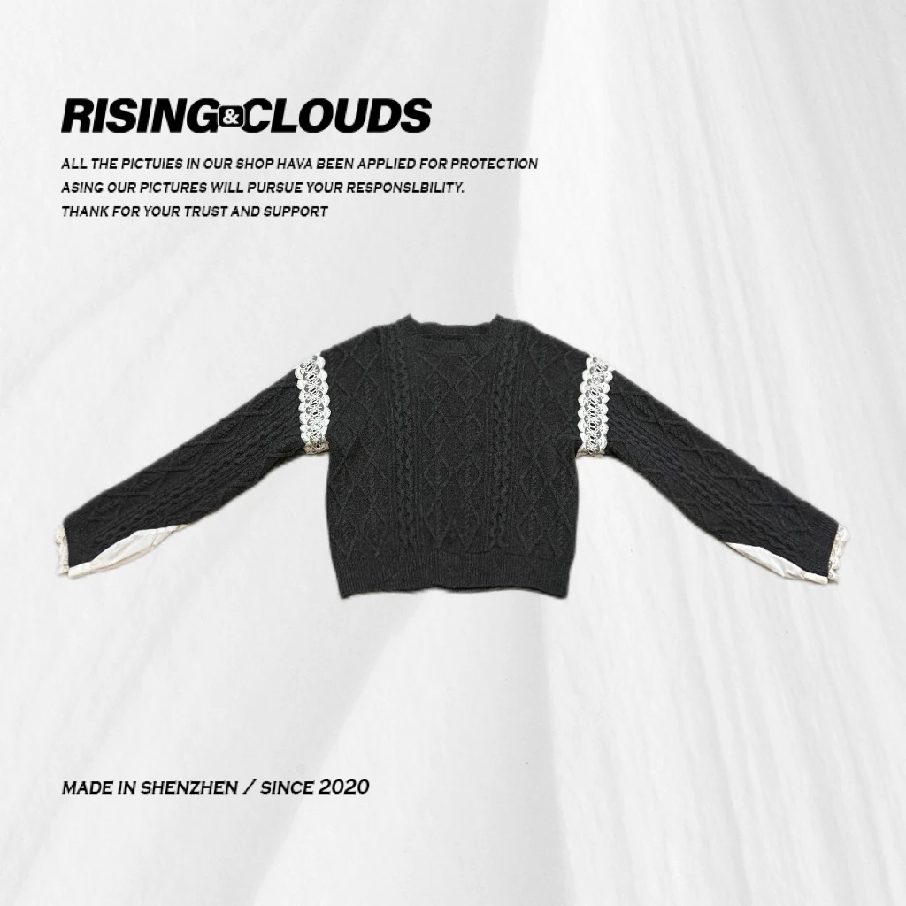 RISING&CLOUDS莎莎【时樱】深圳2024冬季麻花拼接蕾丝毛衣120365