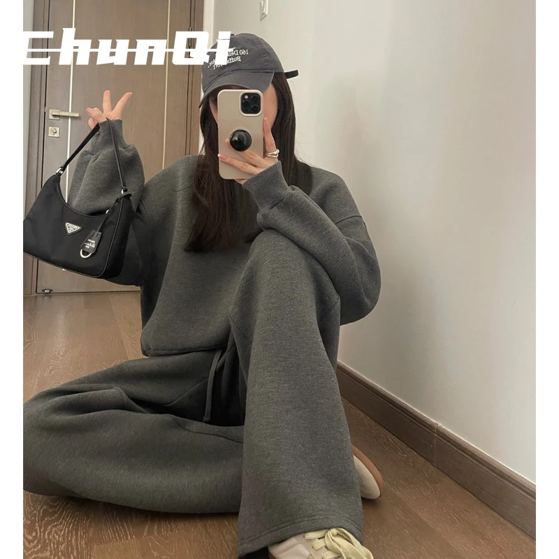 淳启冬季卫衣运动套装宽松显瘦港风学生洋气减龄跑步服纯色两件套