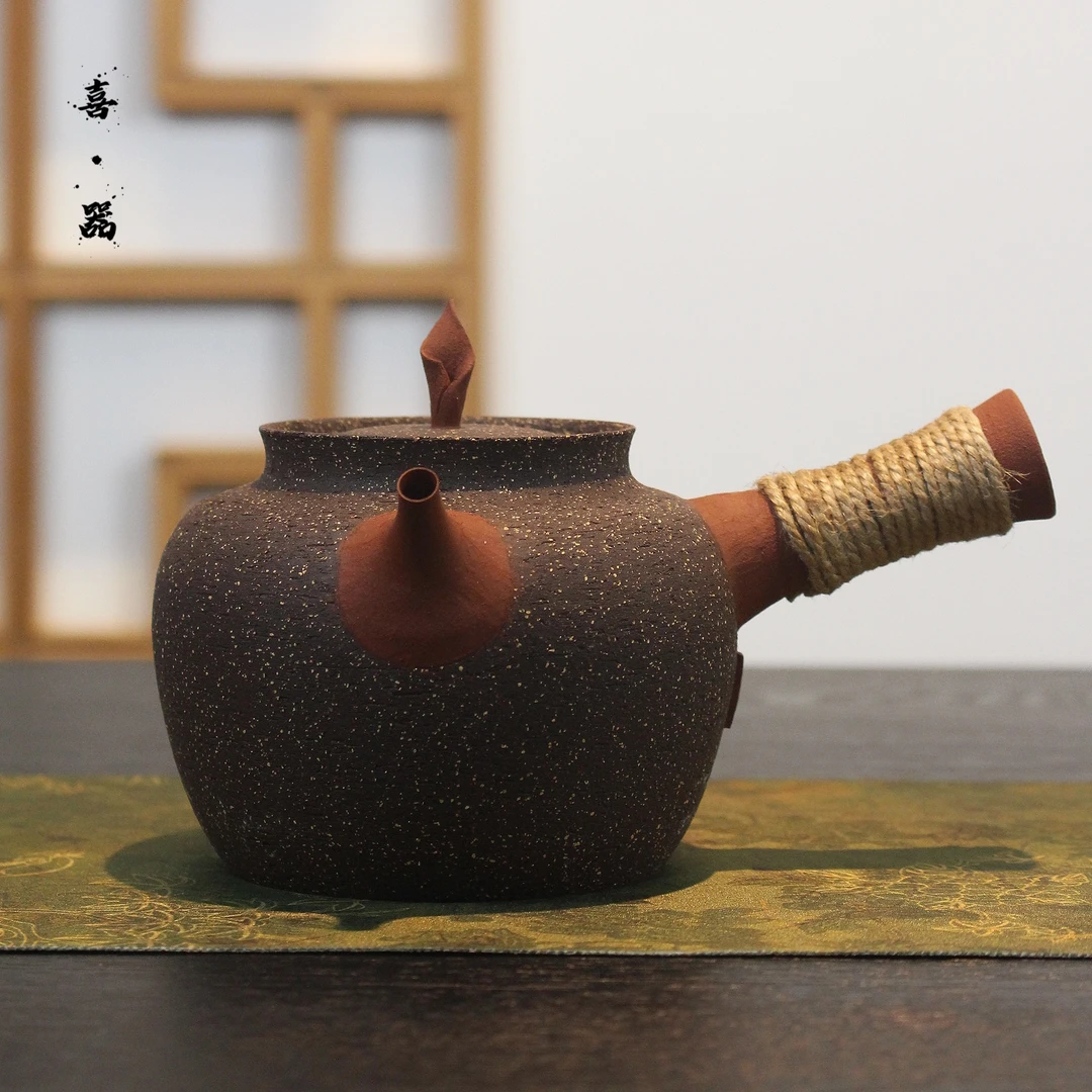 喜器全手工乌金砂沙銚约500cc煮水陶瓷粗陶煮茶壶侧把壶功夫茶壶