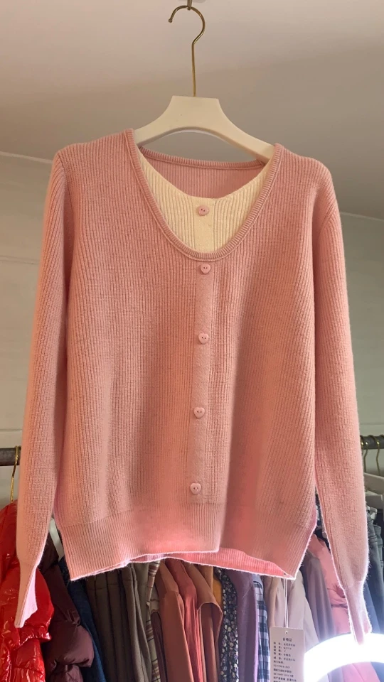 百搭软糯奶fufu假两件针织衫女秋冬大码女装穿搭新款