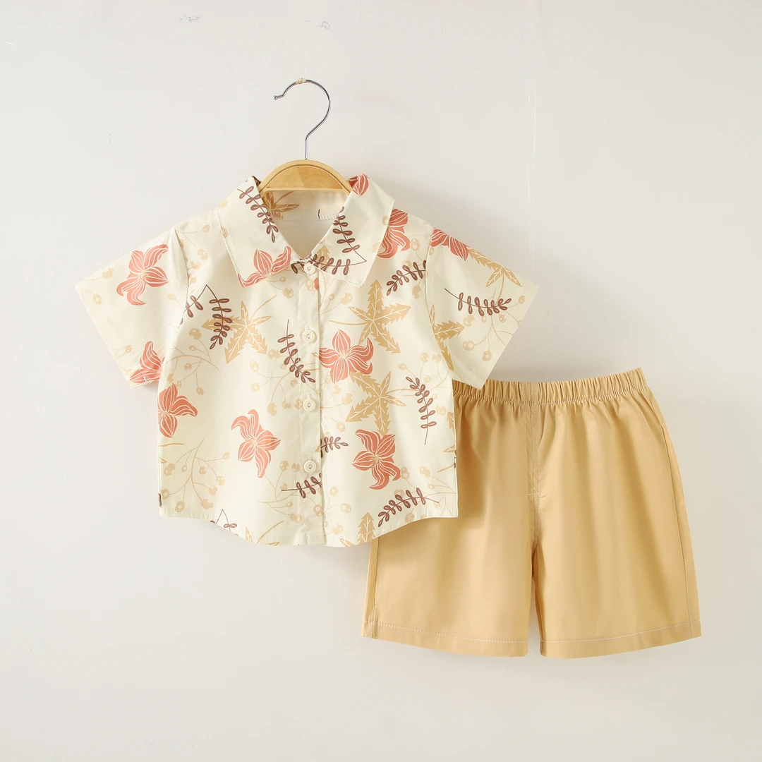 儿童衬衫套装夏季1岁宝宝衣服短袖两岁男孩两件套痞帅男小童夏装