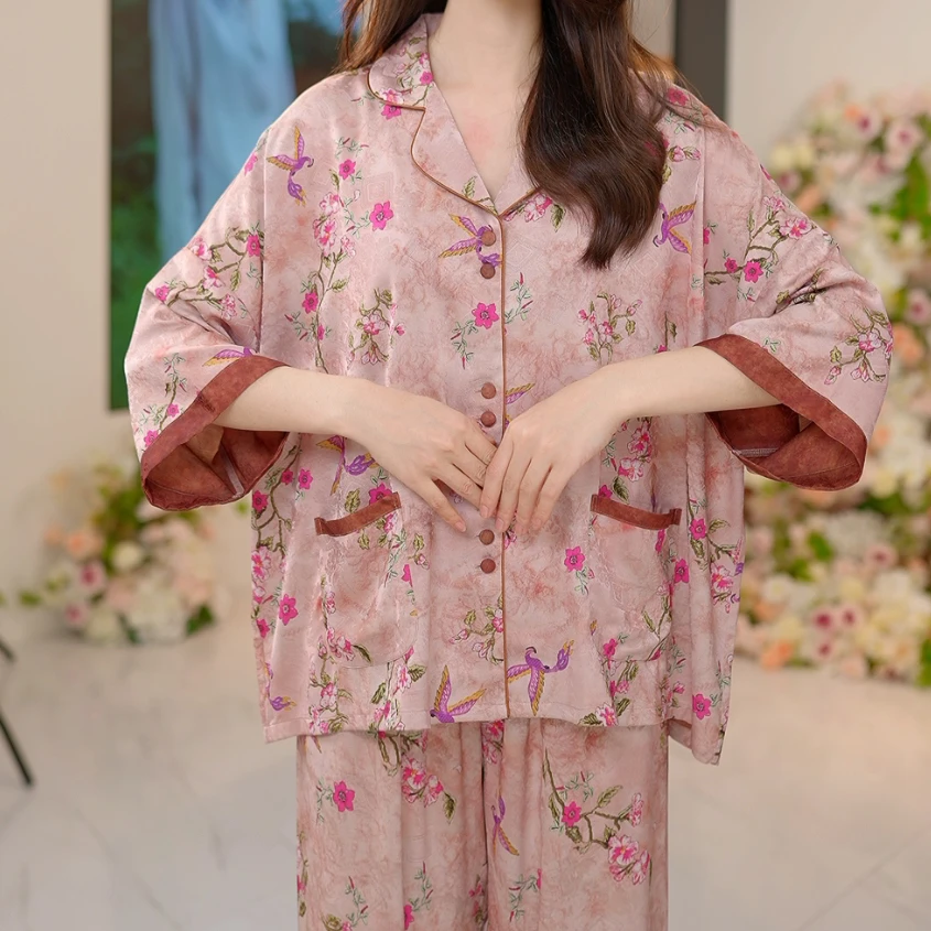 苏杭【飞凤拾花】2025新款睡衣女士春夏七分袖家居服套装