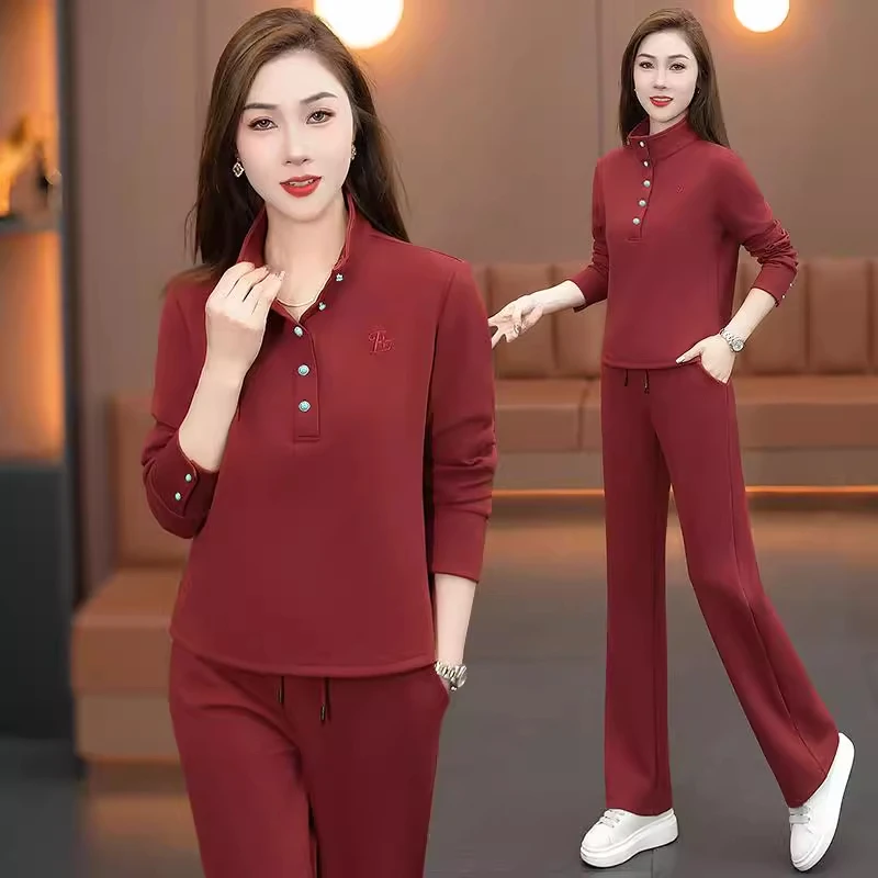 高端休闲运动套装女春季时尚减龄显瘦简约风立领卫衣直筒裤两件套