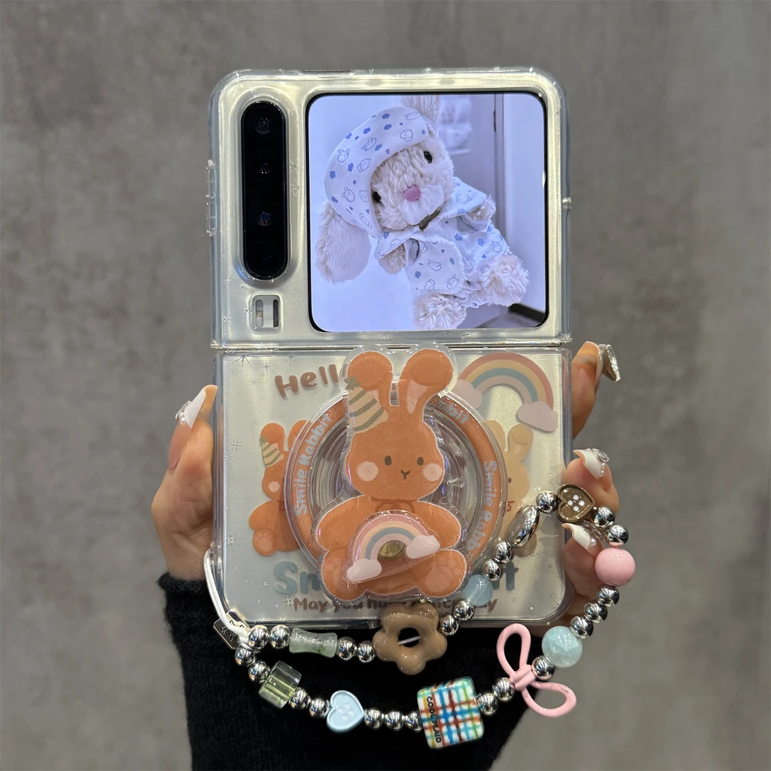 适用华为puraX典藏版折叠屏手机壳pocket2兔子彩虹磁吸支架链条女