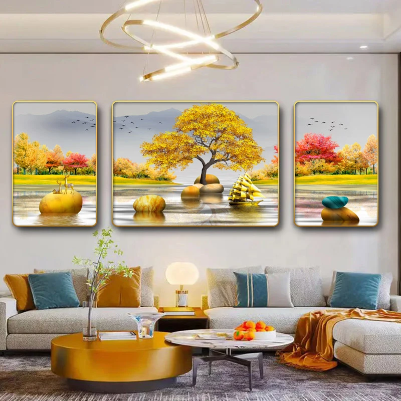 J54福禄双全中式客厅背景墙挂画沙发背景墙装饰画客厅装饰画镶钻