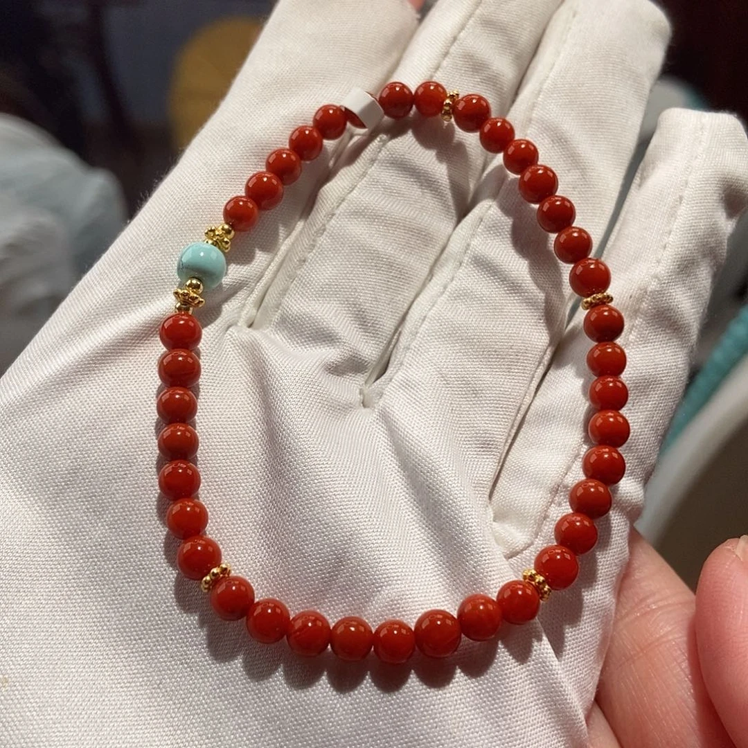 南红玛瑙未镶嵌圆珠单圈卡4+