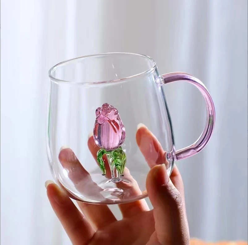 创意手工情侣加厚玻璃杯早餐杯家用可爱玻璃水杯透明高硼硅玻璃杯