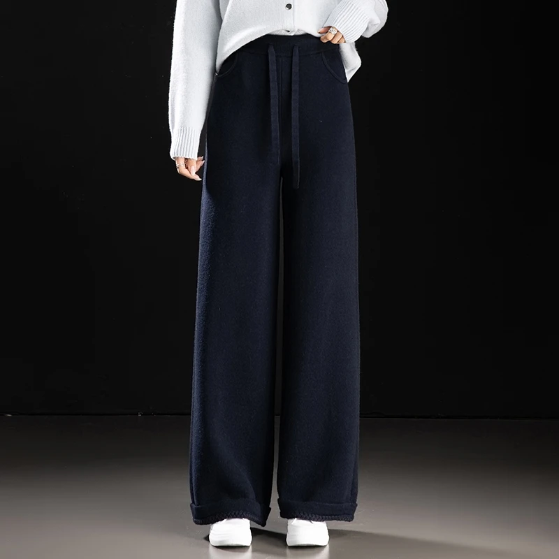 哥弟阿玛施正品女士2025秋季新款高腰羊毛直筒裤时尚百搭舒适长裤