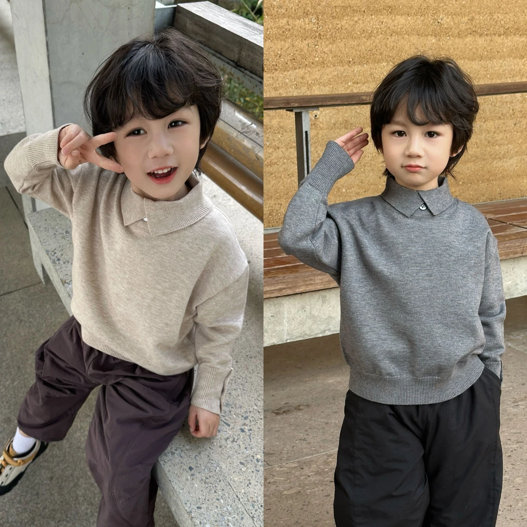 【老钱风翻领毛衣】中小童秋冬季新款安哥拉千绒纱儿童保暖百搭