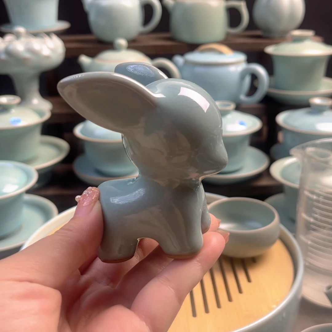 瓷天青釉一路有你小鹿精品