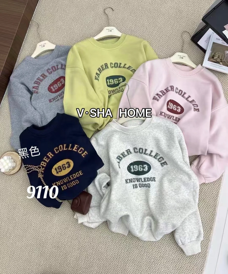 薇莎9110【现货】baby绒1963印花字母加绒百搭卫衣