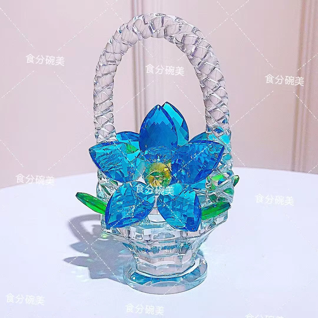 蓝色水晶小花篮提篮工艺品摆件礼品装饰乔迁新居摆件水晶摆件