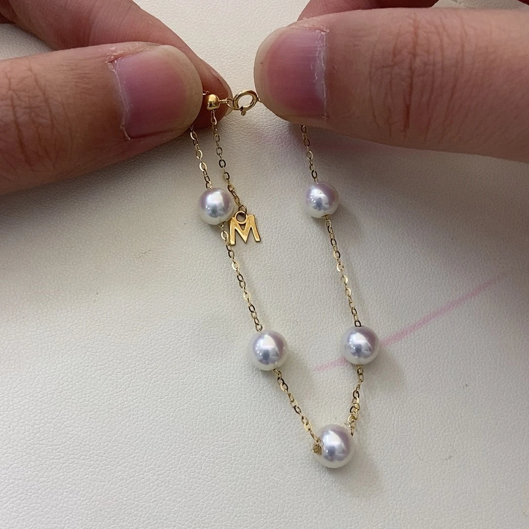 18K金镶嵌手链淡水珍珠