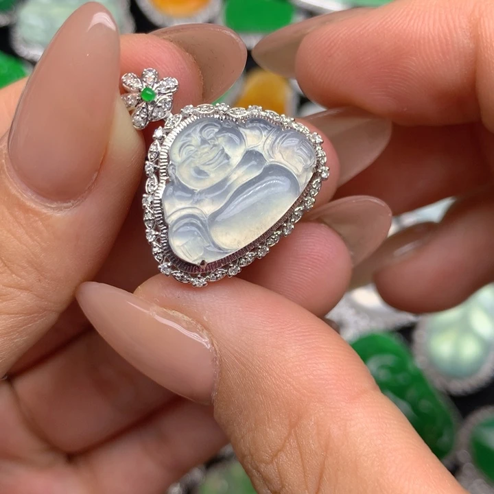 翡翠18K金镶嵌吊坠(不含链)