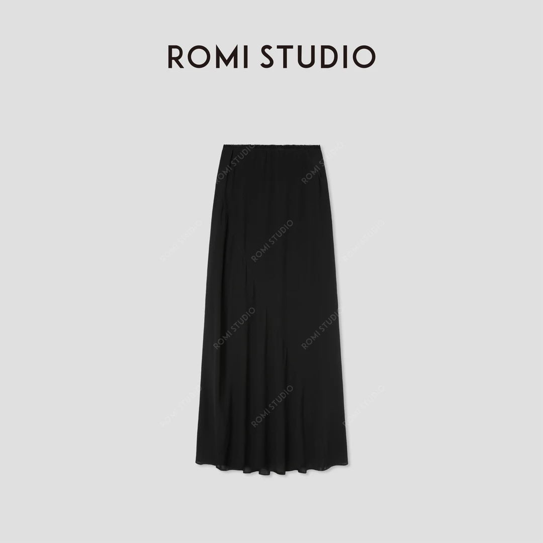ROMI STUDIO“简约优雅”黑色轻薄哑光雾感鱼尾半身裙 RWCRX42210