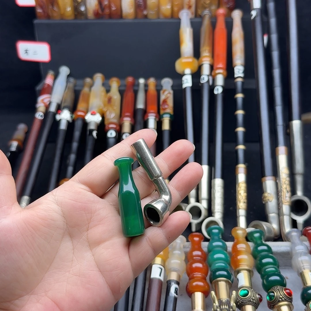 秦****旱烟袋单白铜锅绿玛瑙嘴