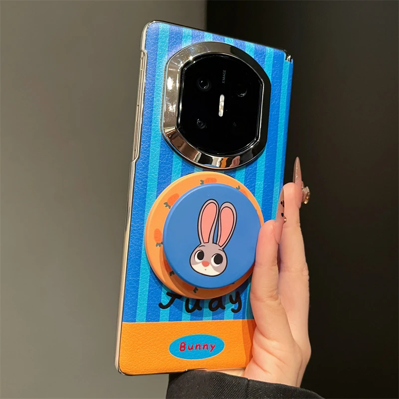 适用华为MateX7手机壳条纹可爱兔子磁吸支架mateX6典藏版X5X3女款