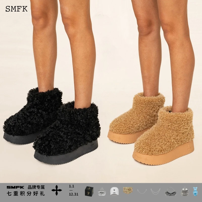SMFK乌力毛毛短靴 S0005BF 女士冬季厚底时尚防滑低筒雪地靴