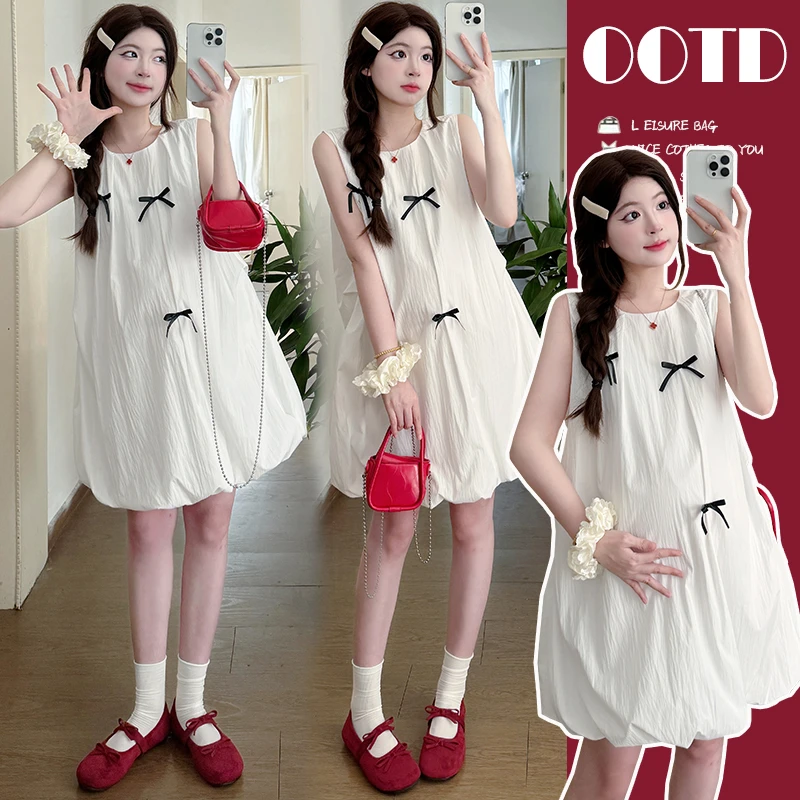 孕妇裙2025春夏新款清新甜美可爱无袖花苞宽松休闲百搭孕妇连衣裙