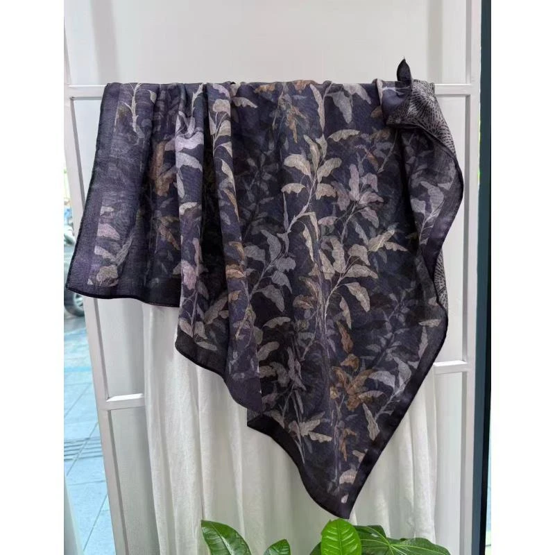 【B90】紫叶 双面异色优雅丝毛温暖国风高端丝巾90*90