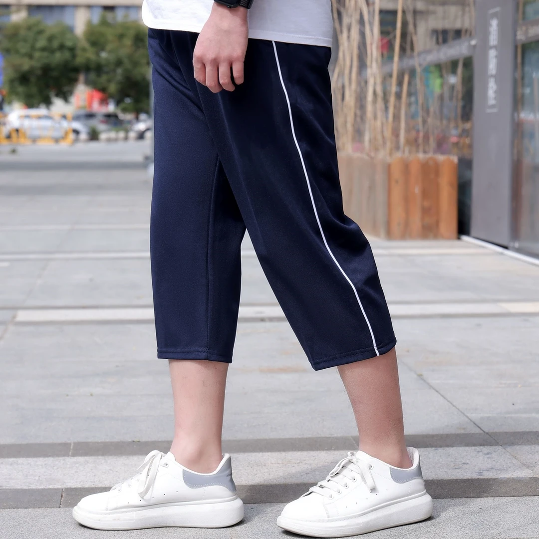 校服裤子一条杠初高中学生男女运动校裤夏季薄款七分裤藏青色校裤