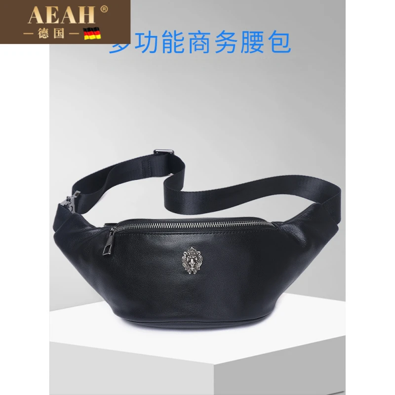 AEAH真皮胸包运动斜挎包男2025新品爆款放手机多功能高档男士腰包