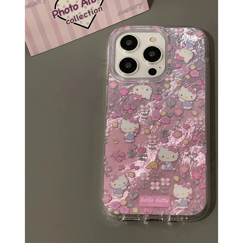 粉色碎花凯蒂猫适用iPhone16苹果13/14/15手机壳华为vivo小米oppo