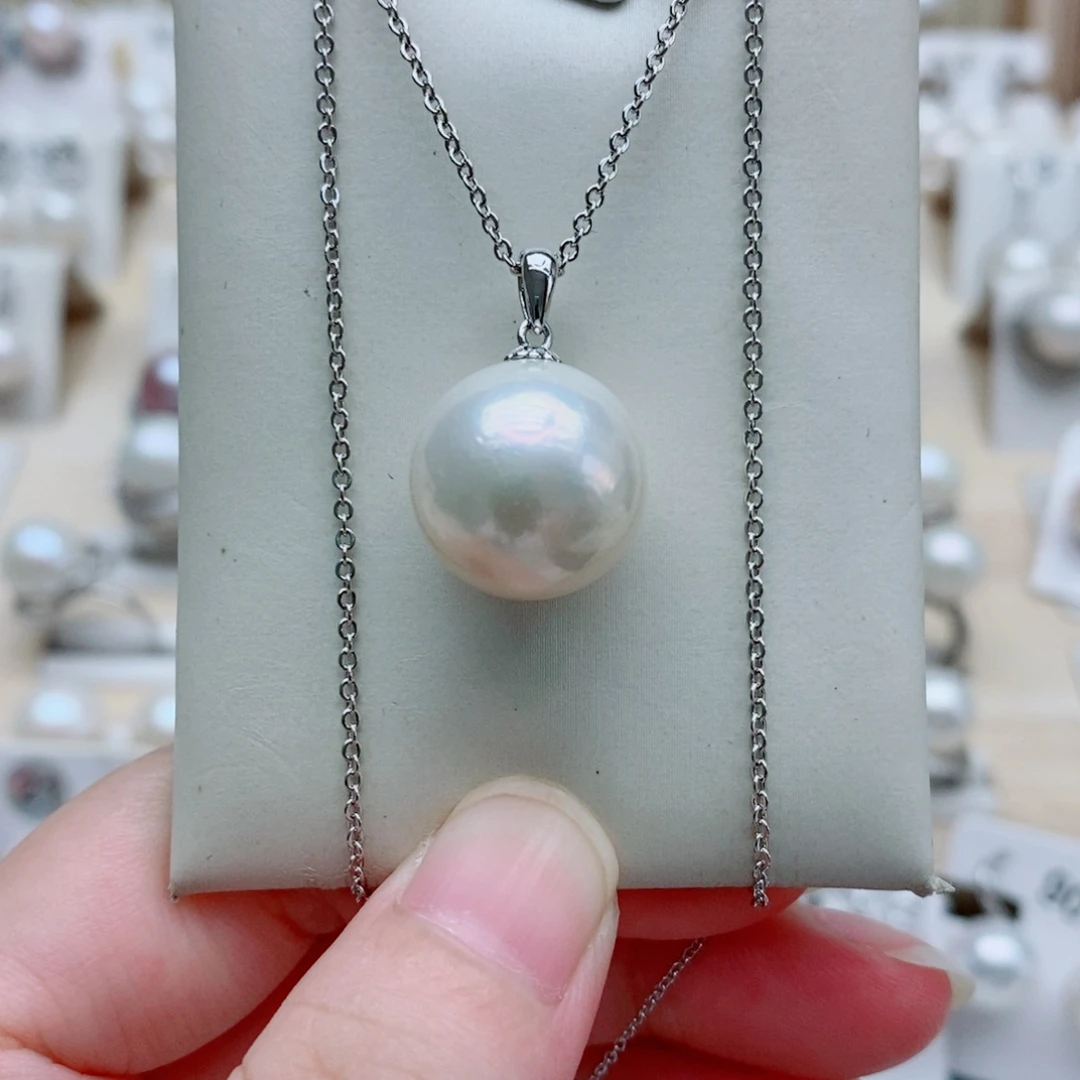 淡***然吊坠(赠链)银S925镶嵌淡水珍珠15.2mm