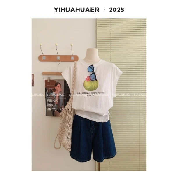 【椰子T】东大门韩国原单韩系椰子印花图案百搭透气雪花T恤3365