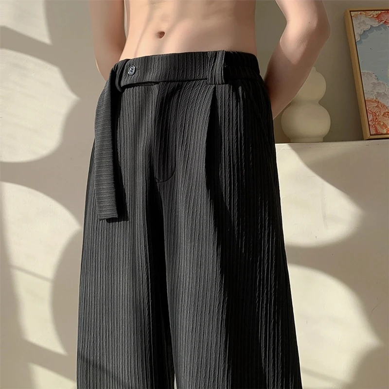 意式那不勒斯黑色西裤男高级垂坠感阔腿裤cleanfit直筒宽松休闲裤