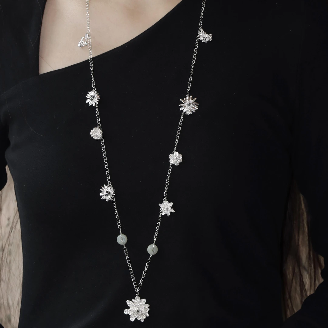 东黑三白 坠链均925银 冽冽霜飞百花霜s93银原创设计小众超长女链