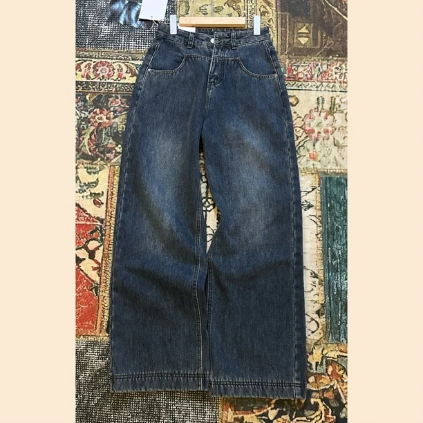 深色直筒加绒牛仔裤长裤子