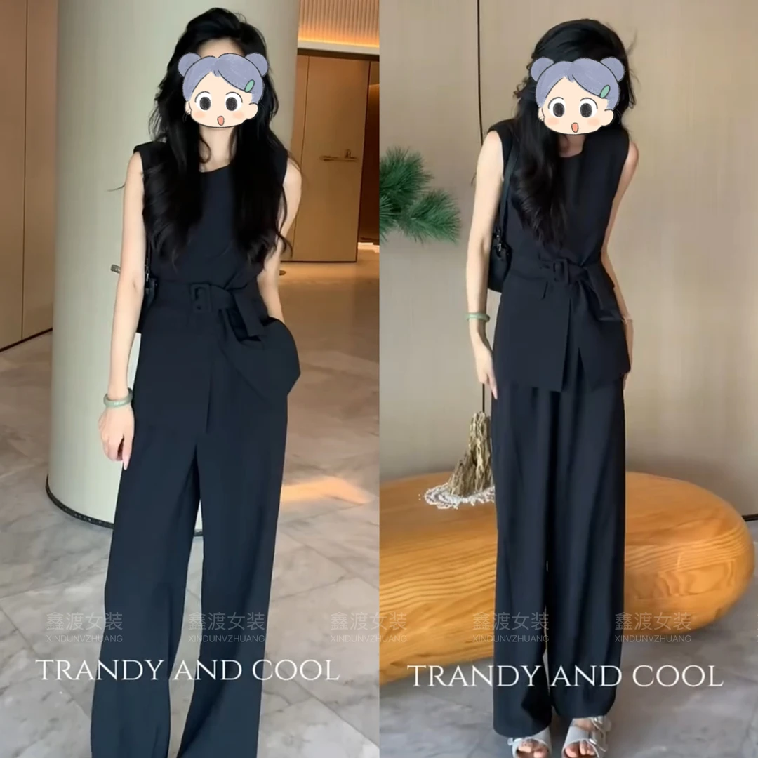 2025春夏新款时尚显瘦气质女士网红洋气两件套百搭款D5206